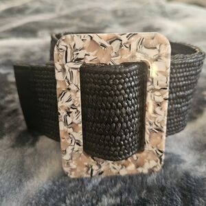 Womens Confetti Resin Buckle Stretch Straw Belt - A New Day Black L